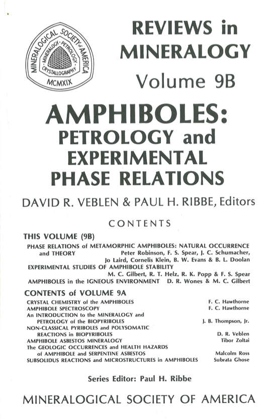 Front Cover of Reviews in Mineralogy vol 9B