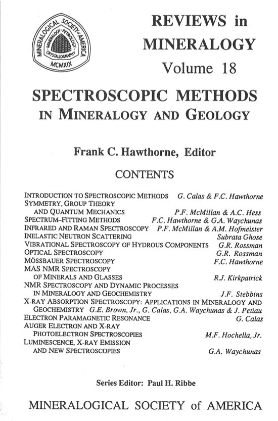 Front Cover of Reviews in Mineralogy vol 18