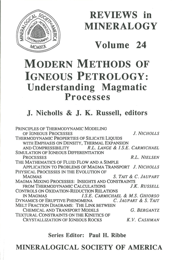 Front Cover of Reviews in Mineralogy vol 24