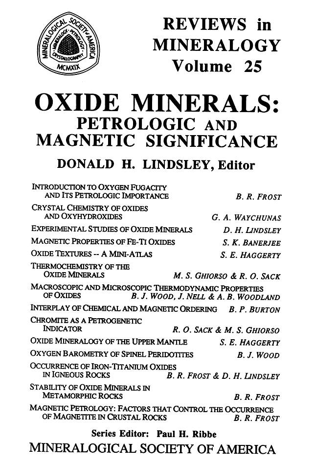Front Cover of Reviews in Mineralogy vol 25