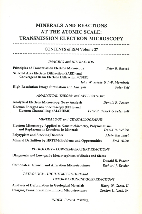 Back Cover of Reviews in Mineralogy and Geochmistry vol 27