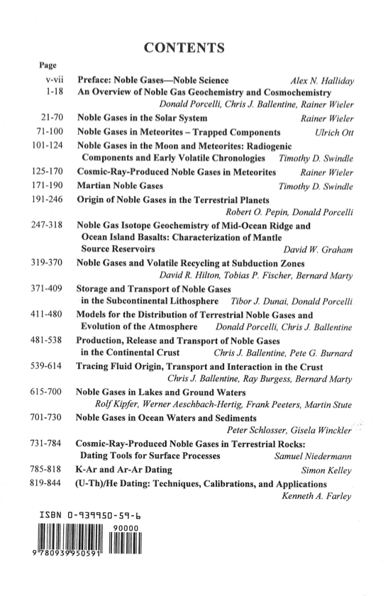 Back Cover of Reviews in Mineralogy and Geochmistry vol 47