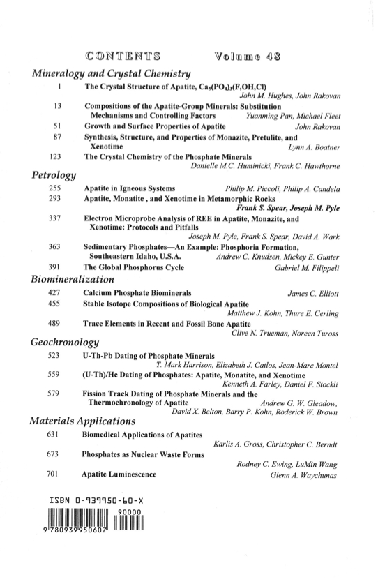 Back Cover of Reviews in Mineralogy and Geochmistry vol 48