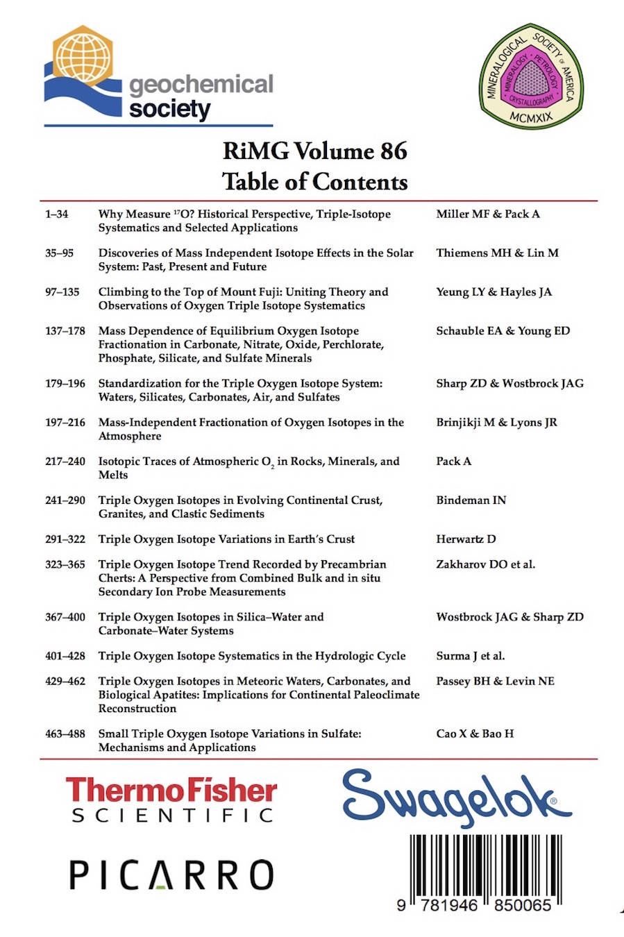 Back Cover of Reviews in Mineralogy and Geochmistry vol 86