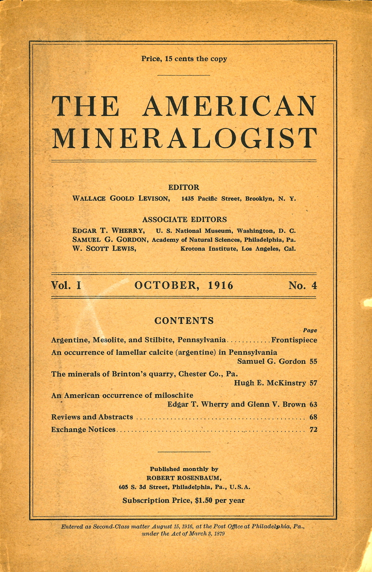 Cover of the 1916 American Mineralogist