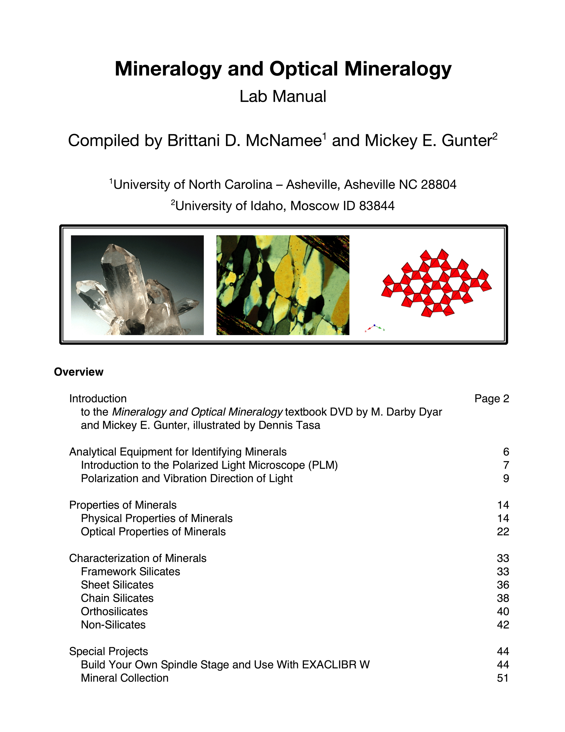 Cover of Guide to Mineralogy and Optical Mineralogy Laboratory Manual