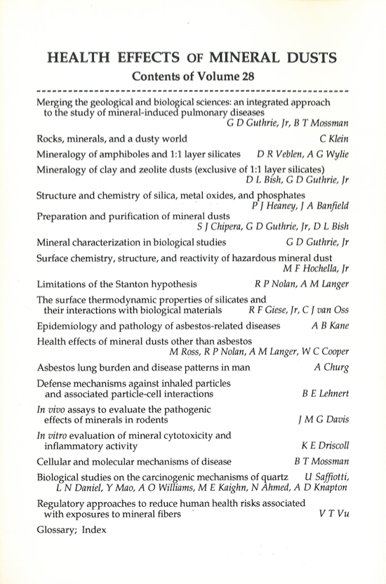 Back Cover of Reviews in Mineralogy and Geochmistry vol 28