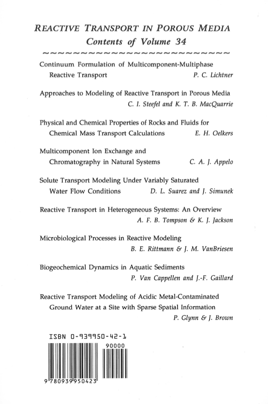 Back Cover of Reviews in Mineralogy and Geochmistry vol 34