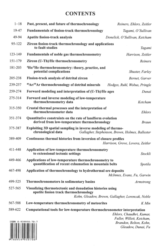 Back Cover of Reviews in Mineralogy and Geochmistry vol 58