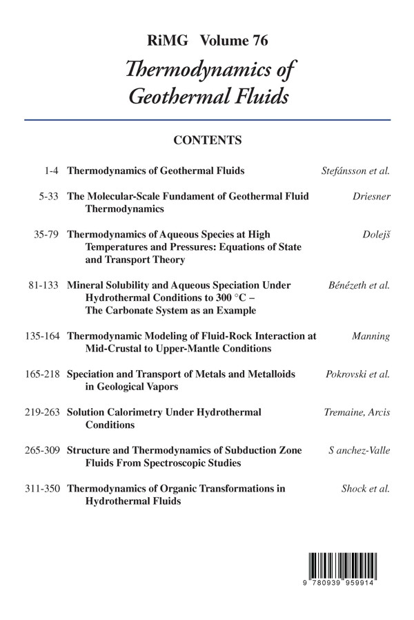 Back Cover of Reviews in Mineralogy and Geochmistry vol 76