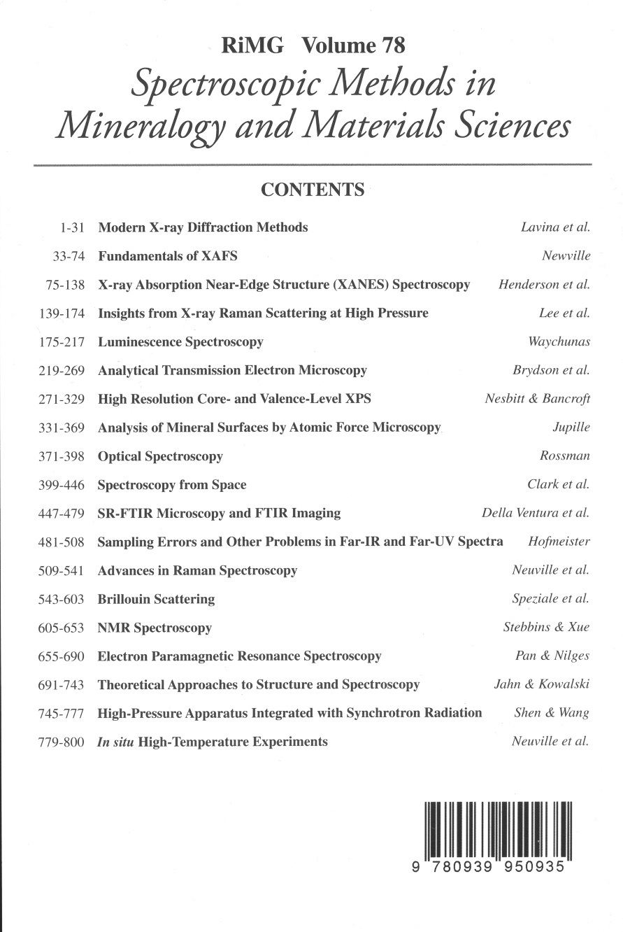 Back Cover of Reviews in Mineralogy and Geochmistry vol 78