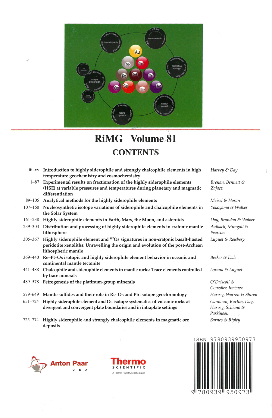 Back Cover of Reviews in Mineralogy and Geochmistry vol 81