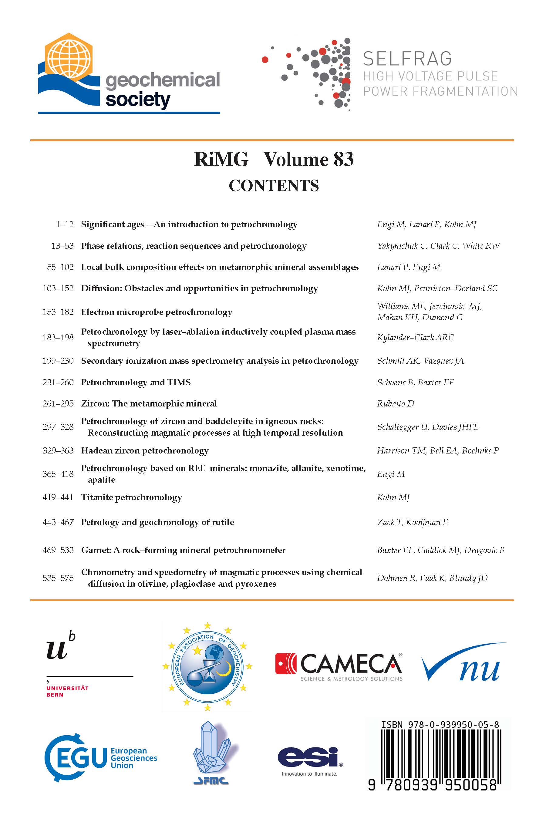 Back Cover of Reviews in Mineralogy and Geochmistry vol 83