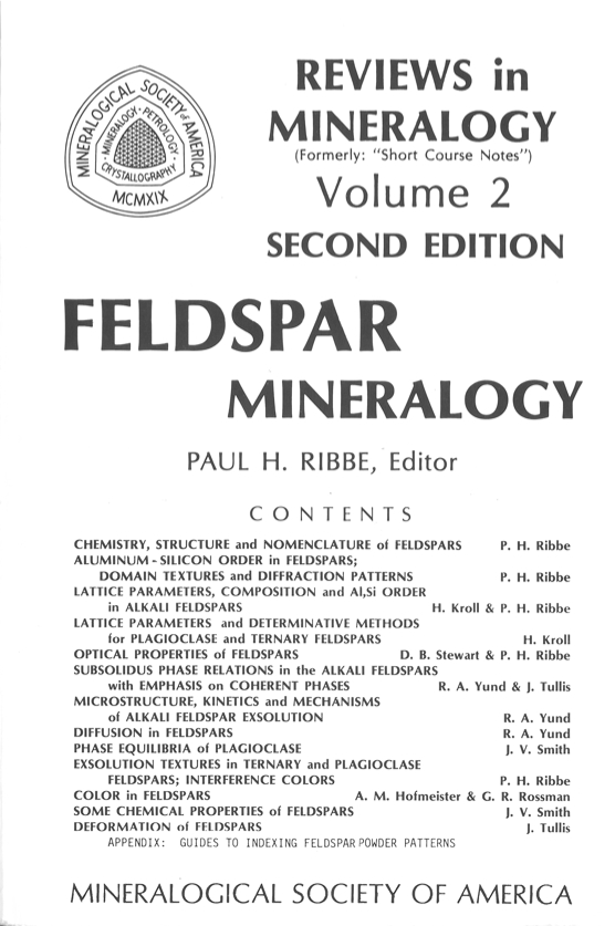 Front Cover of Reviews in Mineralogy vol 2