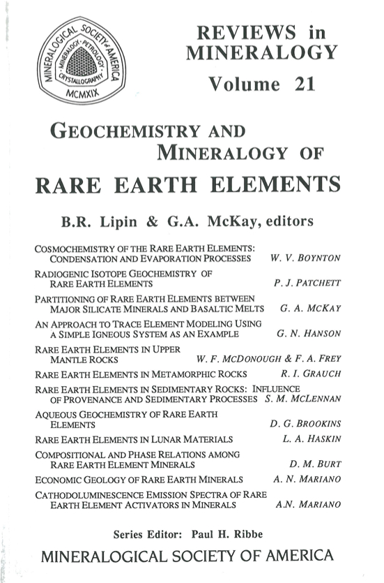 Front Cover of Reviews in Mineralogy vol 21