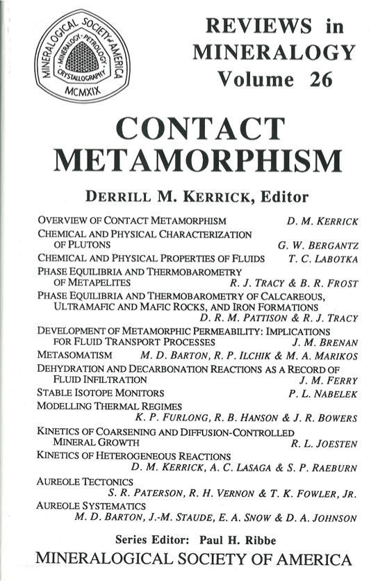 Front Cover of Reviews in Mineralogy and Geochmistry vol 26