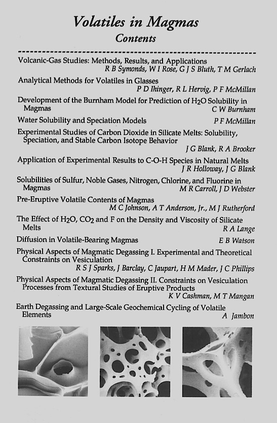 Back Cover of Reviews in Mineralogy and Geochmistry vol 30