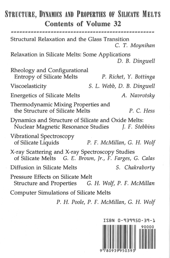 Back Cover of Reviews in Mineralogy and Geochmistry vol 32