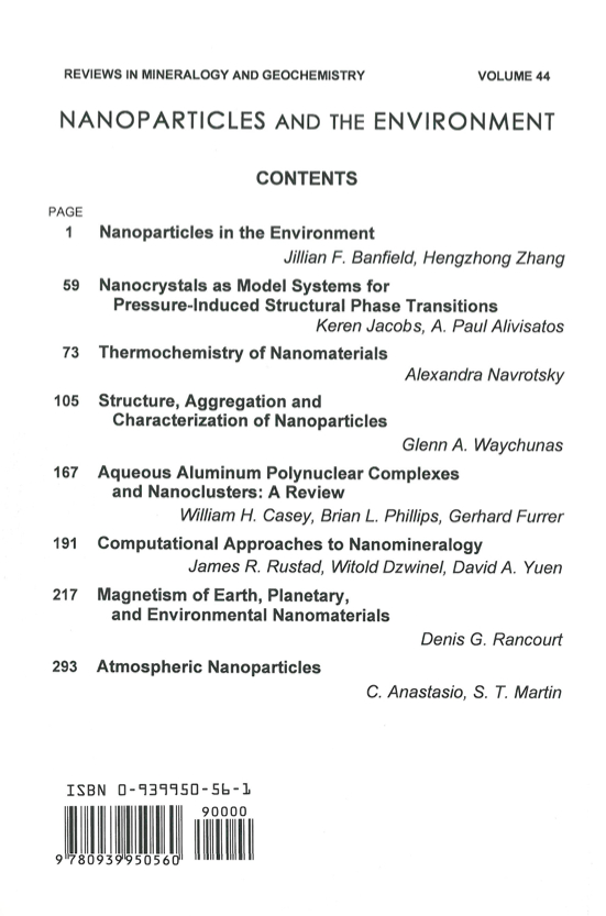 Back Cover of Reviews in Mineralogy and Geochmistry vol 44