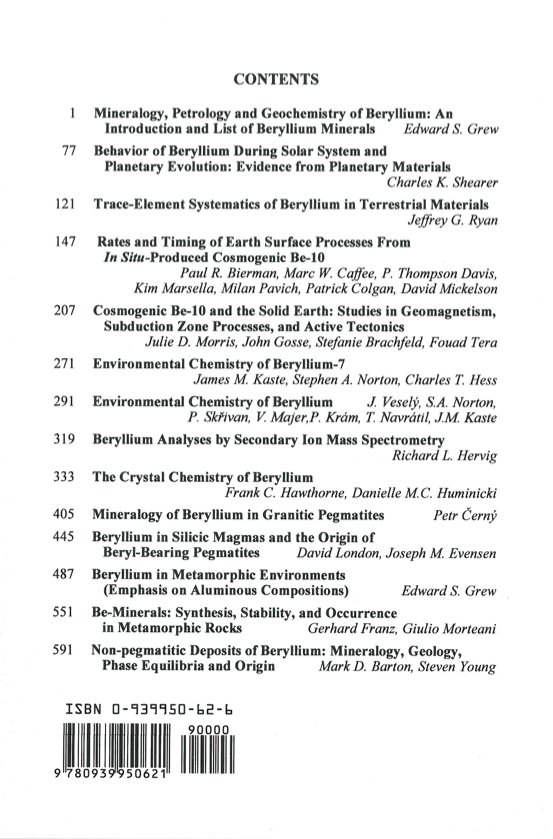 Back Cover of Reviews in Mineralogy and Geochmistry vol 50