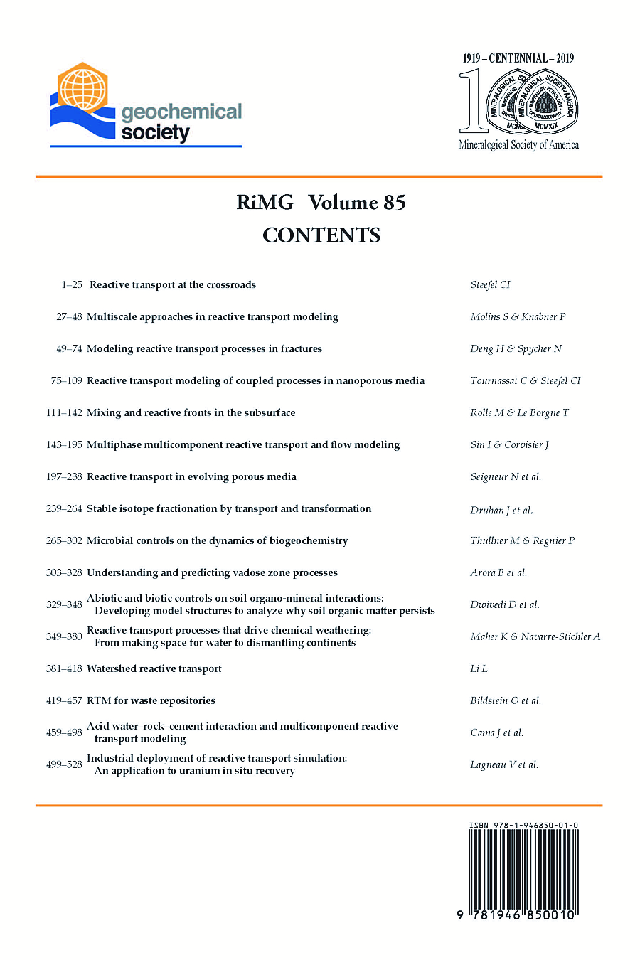 Back Cover of Reviews in Mineralogy and Geochmistry vol 85